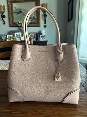 Michael Kors Blush Pebbled Leather Satchel with Gold Charm